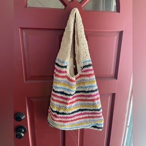 NWT 100% cotton crochet multi colored striped hobo bag